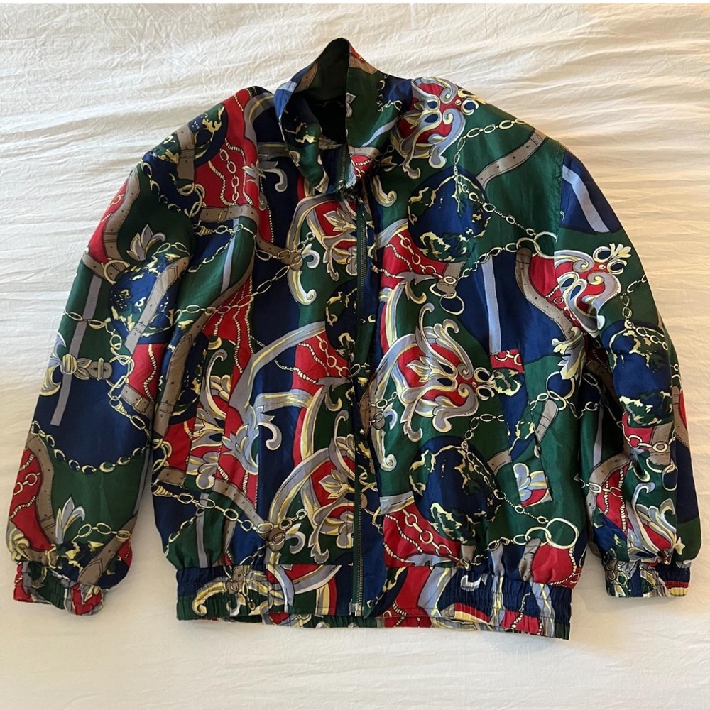 FUDA 100% Silk Stylish Women's Multicolor Jacket, vintage, classy, luxury, large